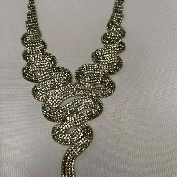 Vintage Rhinestone diamond Snake Bling Mesh Chain choker Necklace 53g - Picture 7 of 13